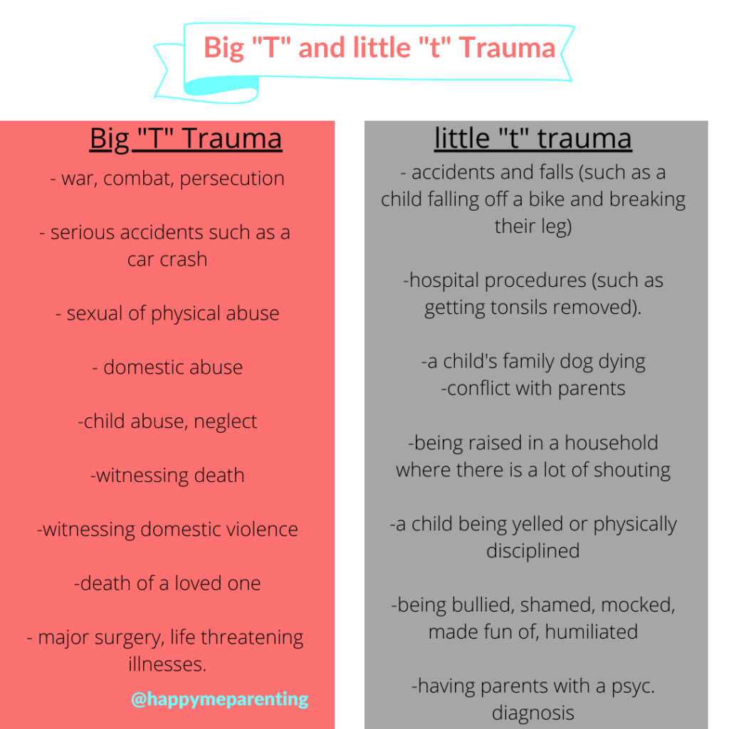 Examples of Big T and Little T Traumas by happy me parenting